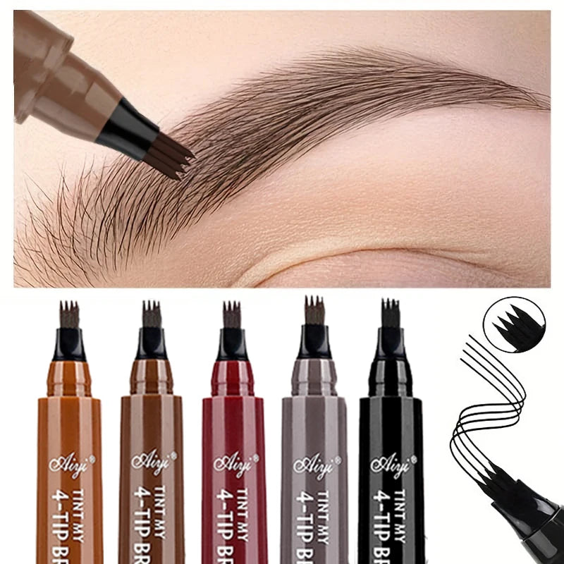 5 Colors 1pc Eyebrow Pen Waterproof 4 Split Tip Eyebrows Pen Eyebrow Tattoo Pen Waterproof Liquid Black Eyebrow Makeup Pencil