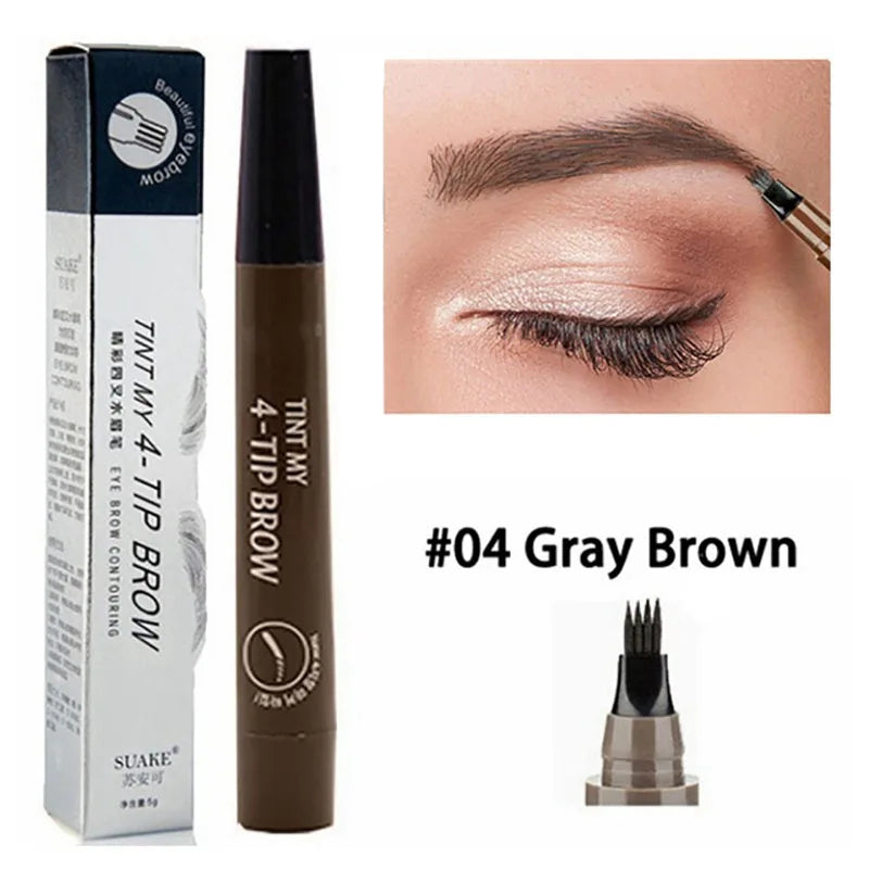 Four-pronged eyebrow pencil, four-end, long-lasting, non-smudged, water-resistant, anti-smudged eyebrow pencil