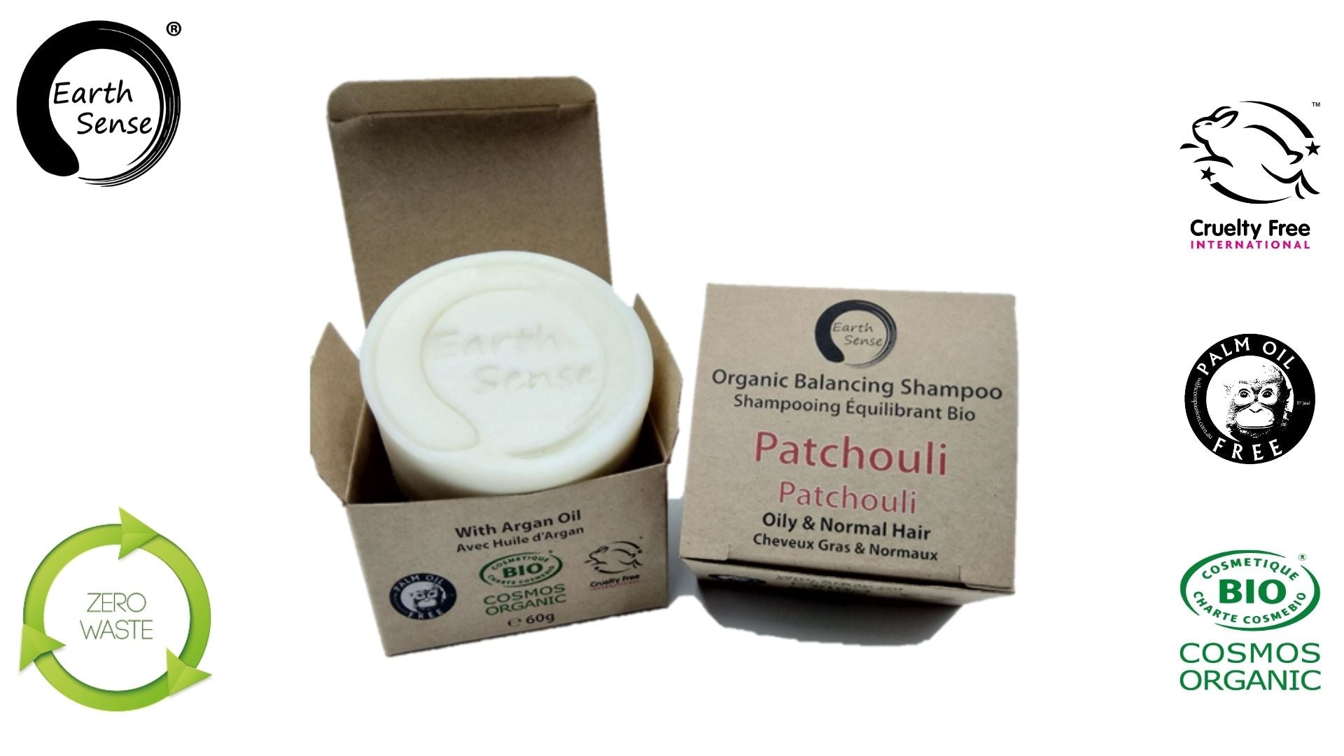 Organic Certified Balancing Solid Shampoo - Patchouli - Oily & all Hair Types 60g