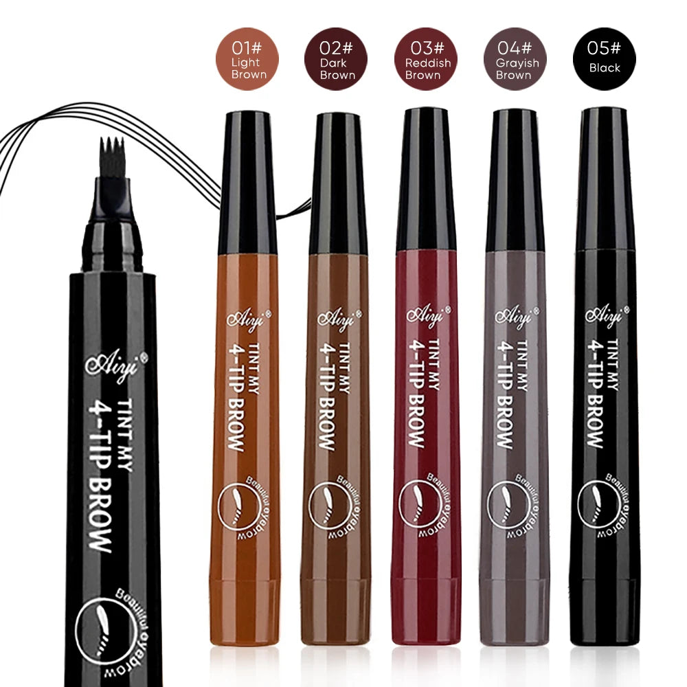 5 Colors 1pc Eyebrow Pen Waterproof 4 Split Tip Eyebrows Pen Eyebrow Tattoo Pen Waterproof Liquid Black Eyebrow Makeup Pencil