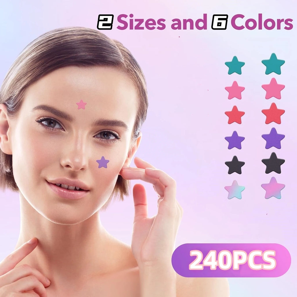 240-Pack Trendy Star Acne Patches | Multi-Color Sparkle, Your On-the-Go Skin Care Party